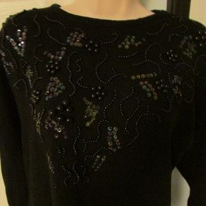 SARAH MORGAN BLACK 3/4 SLEEVE SWEATER BEADED DES